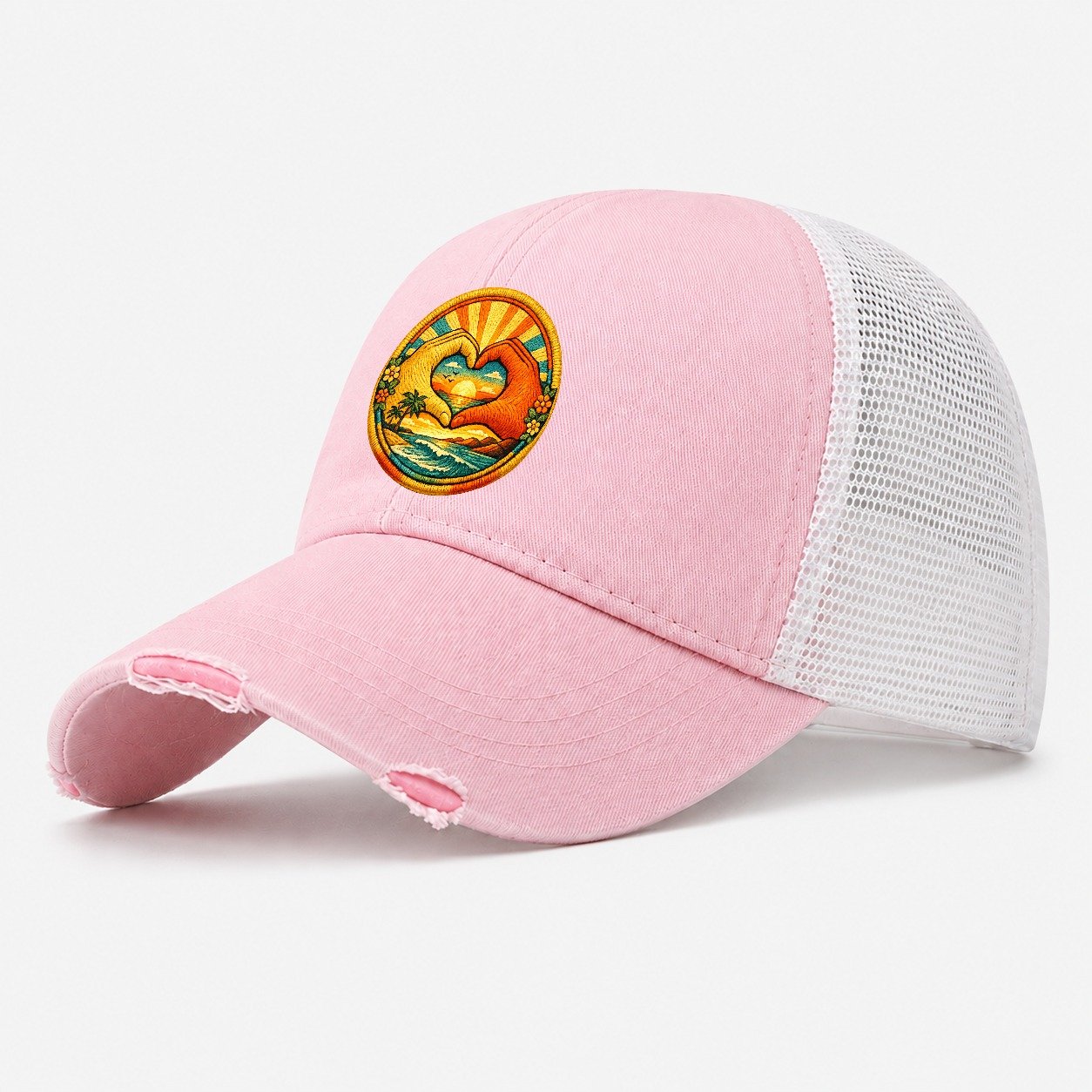 Golden Peace Washed Trucker Hat – Light Pink