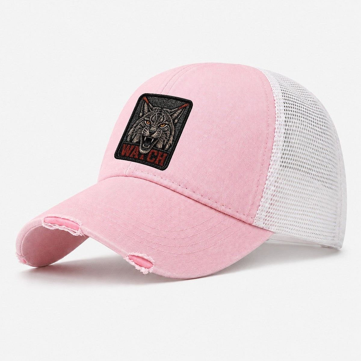 Lynx Watch Badge Washed Trucker Hat – Light Pink