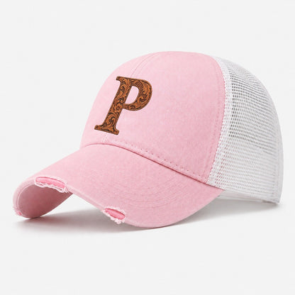 Tooled Leather P Monogram Washed Trucker Hat – Light Pink