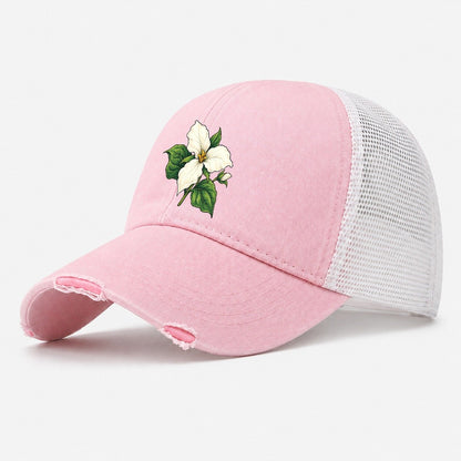 Ontario White Trillium Bloom Canada Cultural Icons Washed Trucker Hat – Light Pink
