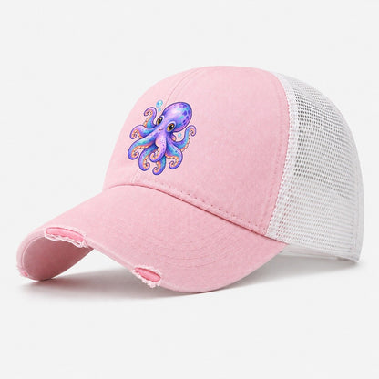 Octopus Playful Pinwheel Sea Sprite Washed Trucker Hat – Light Pink