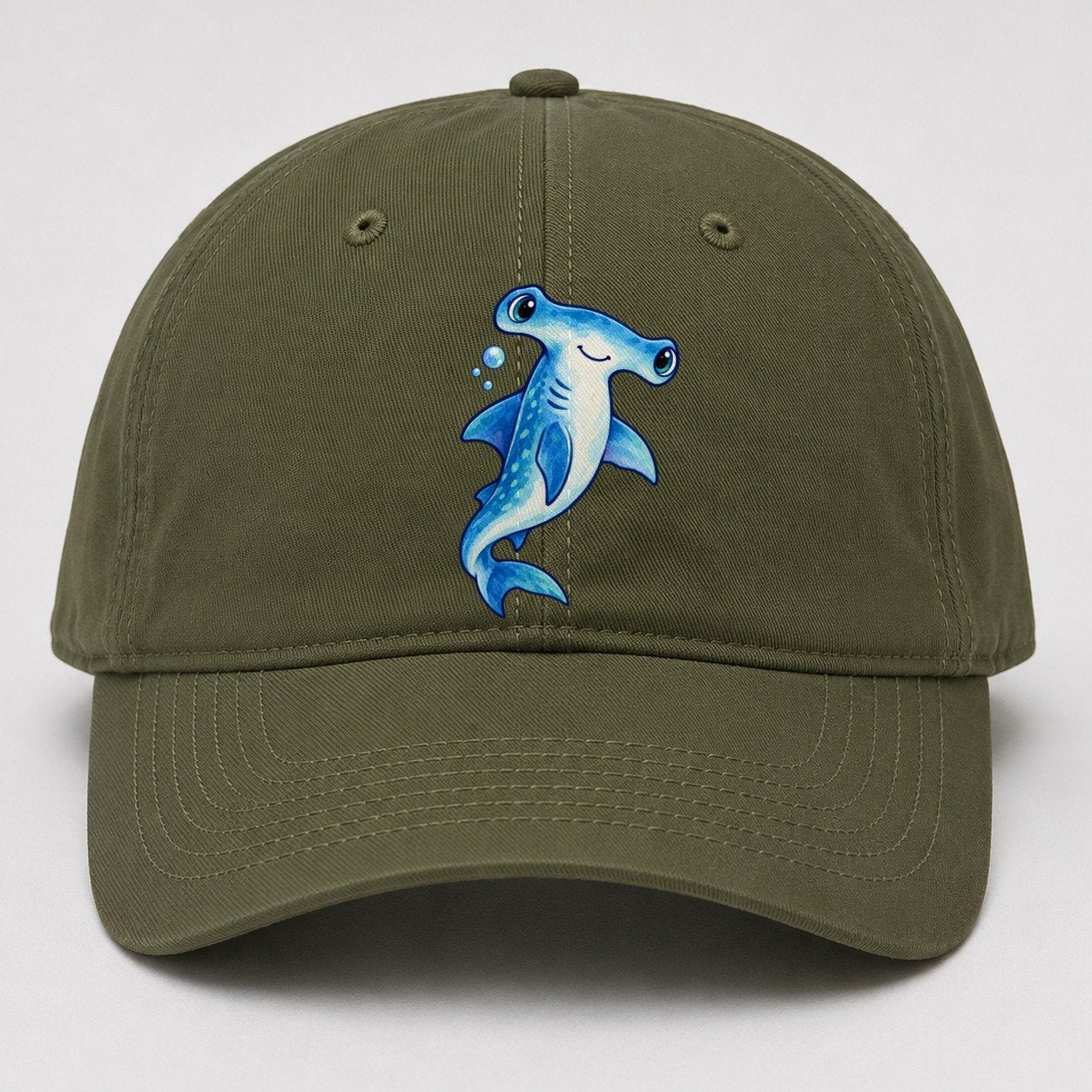Hammerhead Shark Upward Swim Sea Sprite Baseball Cap – Army Green