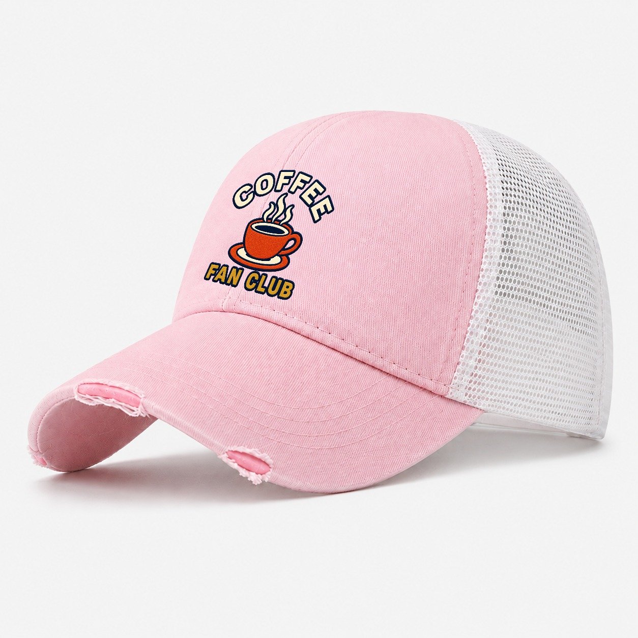 Coffee Fan Club Washed Trucker Hat – Light Pink