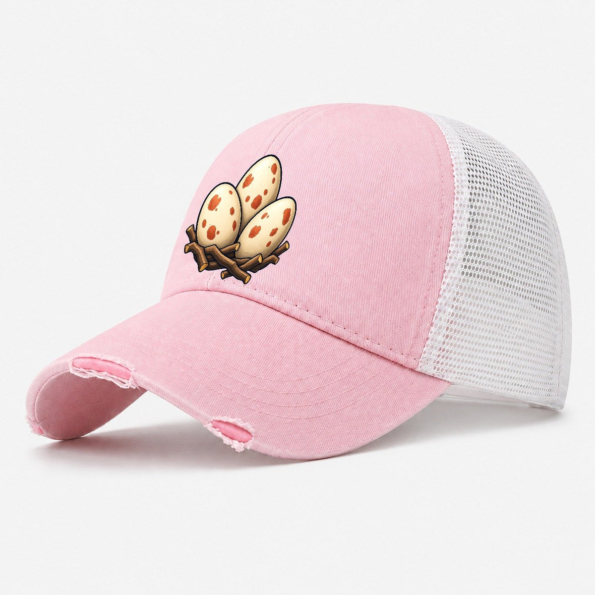 Nest Of Three Eggs Birdwatching Washed Trucker Hat – Light Pink