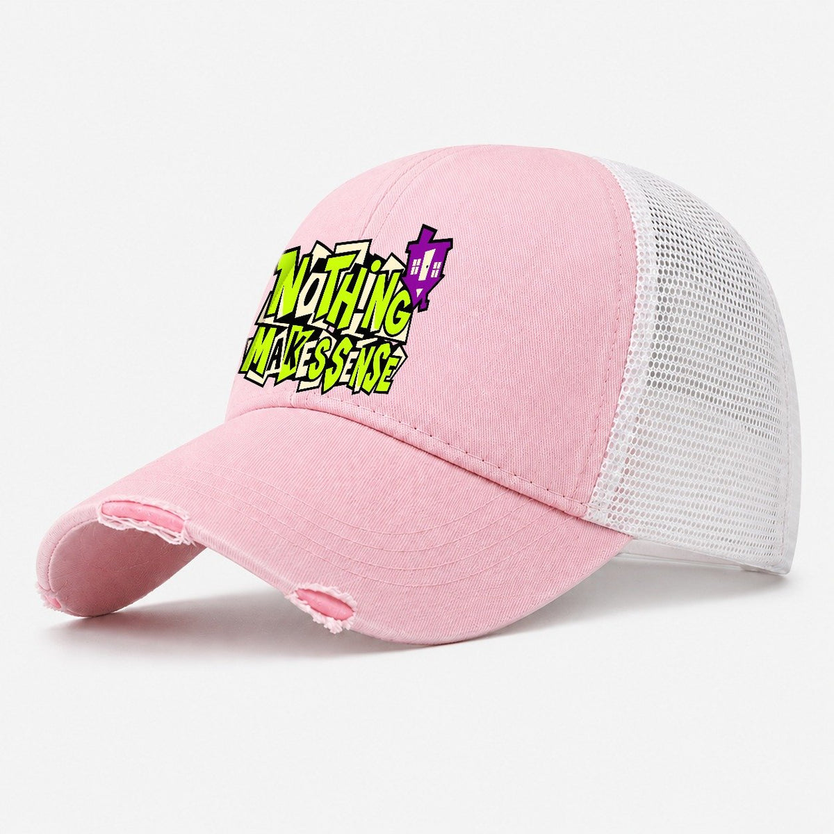 Nothing Makes Sense Crazy Styles Washed Trucker Hat – Light Pink