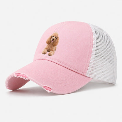 Poodle Sitting Top Breeds Washed Trucker Hat – Light Pink