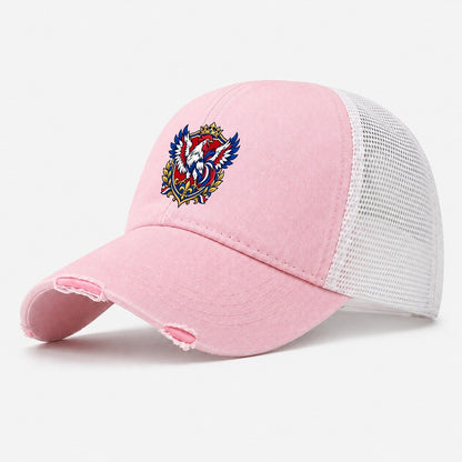France Heraldic Crest Country Logos Washed Trucker Hat – Light Pink