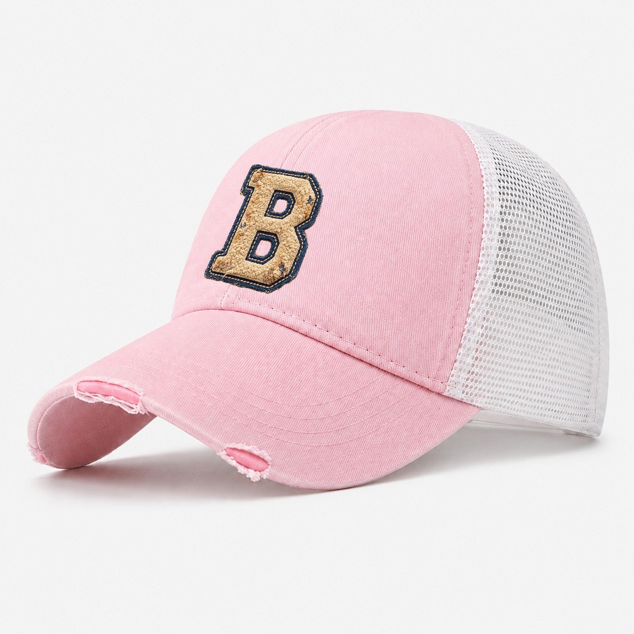 Varsity Chenille B Monogram Washed Trucker Hat – Light Pink
