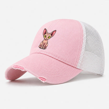 Sphynx Sitting Wrapped Peeking Cats Washed Trucker Hat – Light Pink