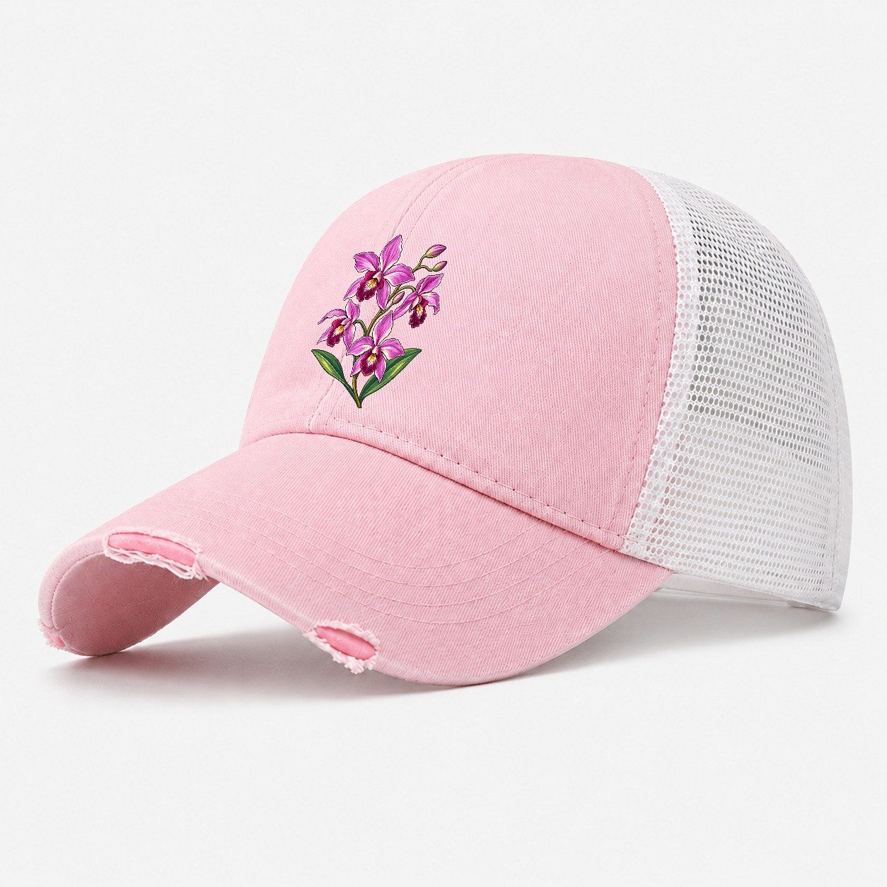 Queensland Cooktown Orchid Australia Cultural Icons Washed Trucker Hat – Light Pink