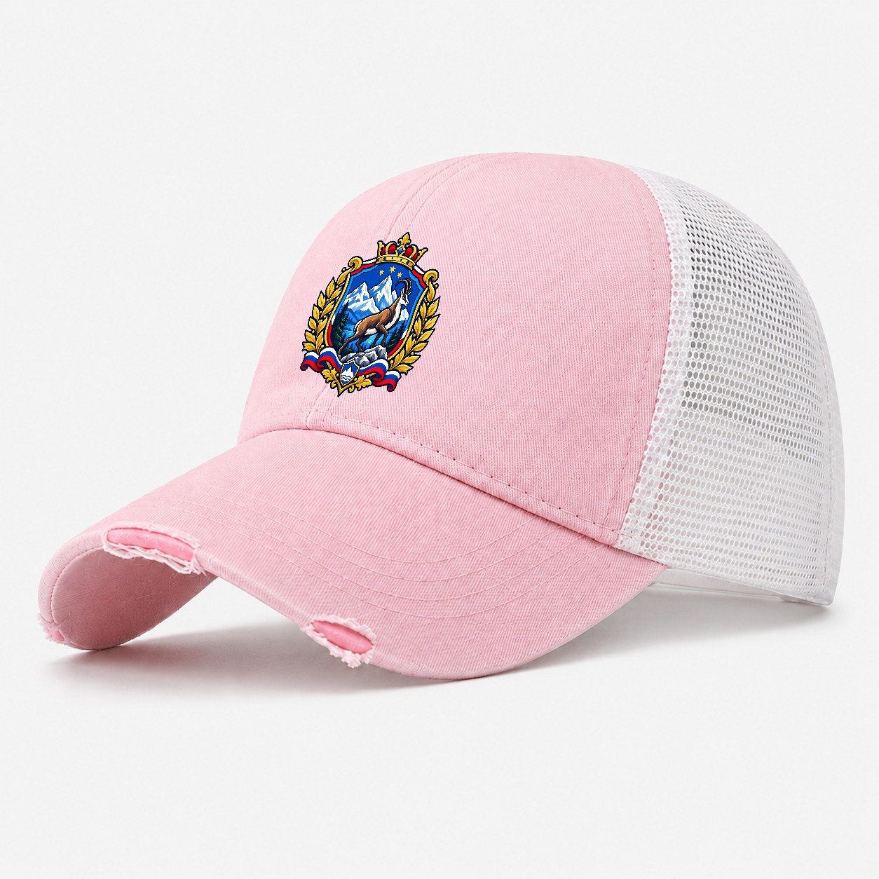 Slovenia Heraldic Crest Country Logos Washed Trucker Hat – Light Pink