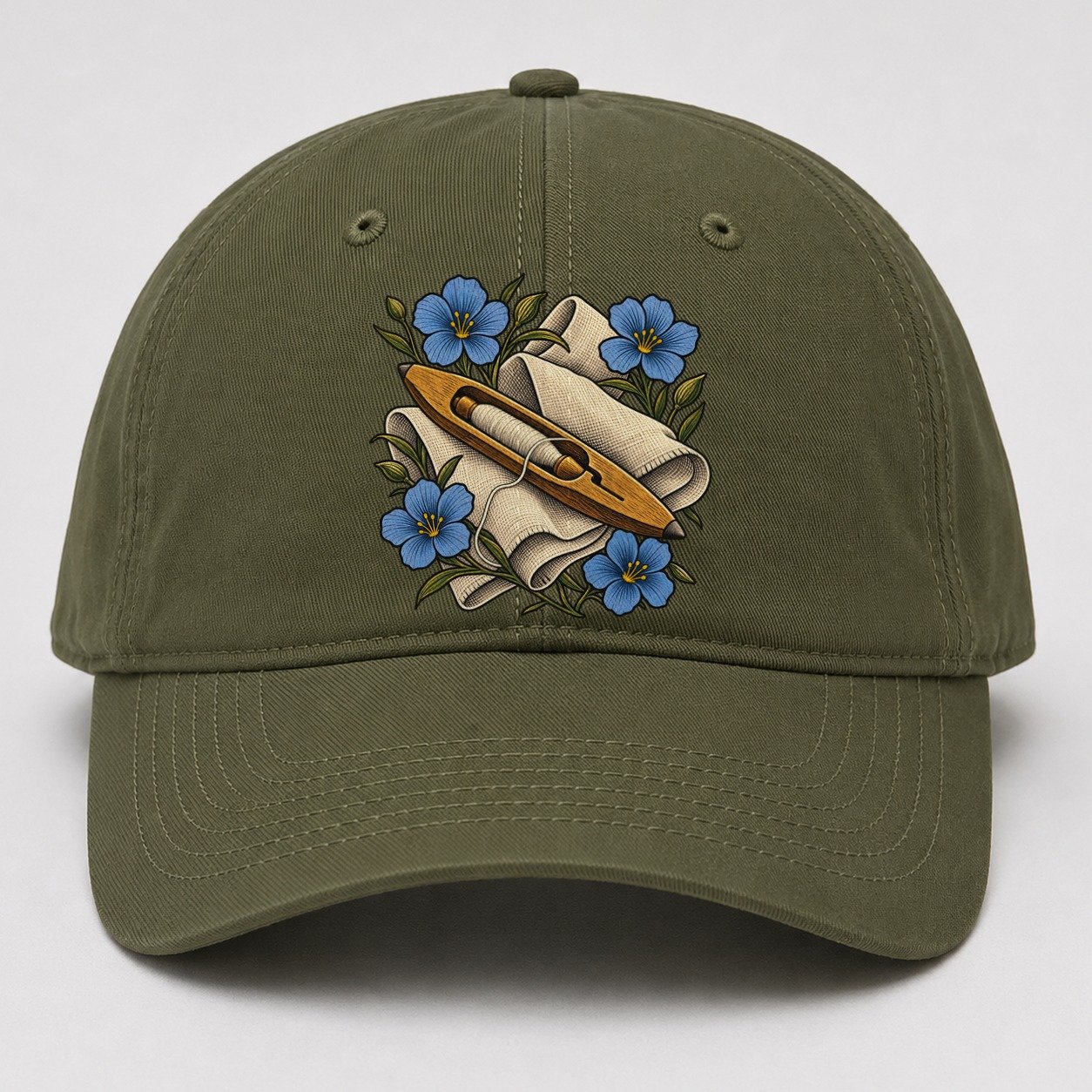 Ulster Linen Shuttle And Flax Uk Culture Heritage Baseball Cap – Army Green