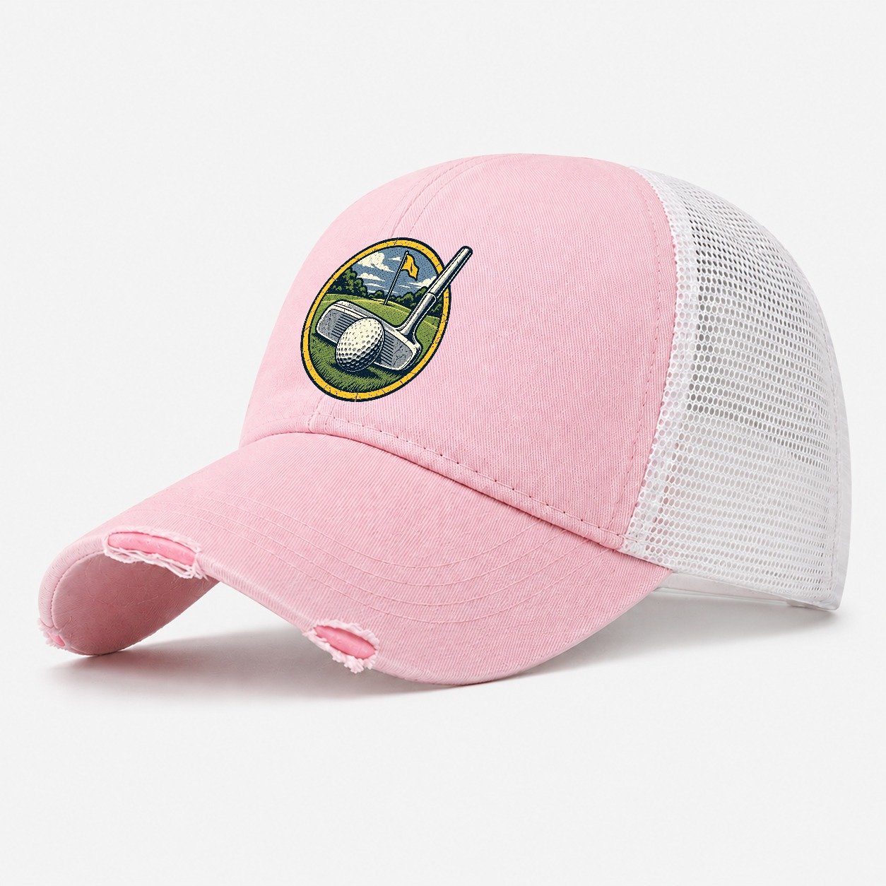 Putter And Ball Circle Golf Life Washed Trucker Hat – Light Pink