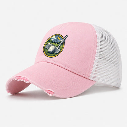 Putter And Ball Circle Golf Life Washed Trucker Hat – Light Pink
