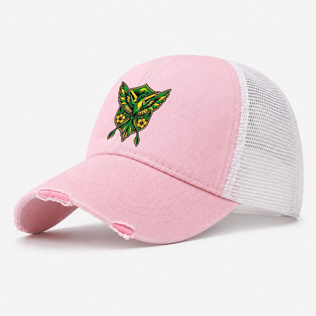 Jamaica Minimal Emblem Country Logos Washed Trucker Hat – Light Pink