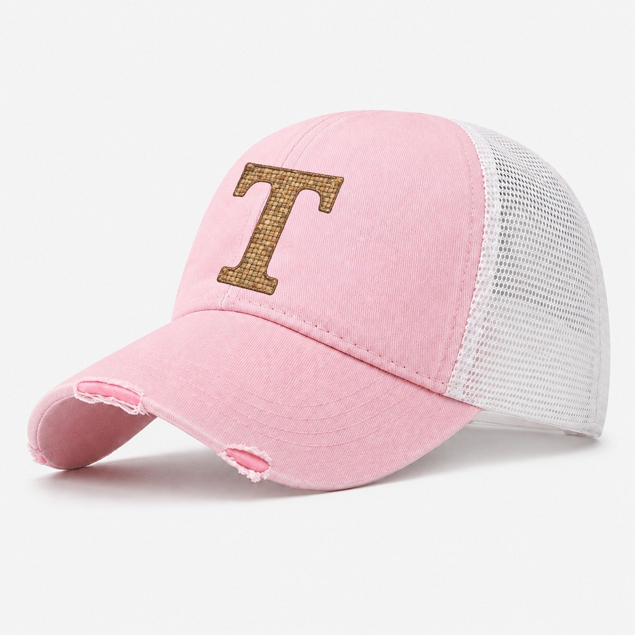 Woven Tweed T Monogram Washed Trucker Hat – Light Pink