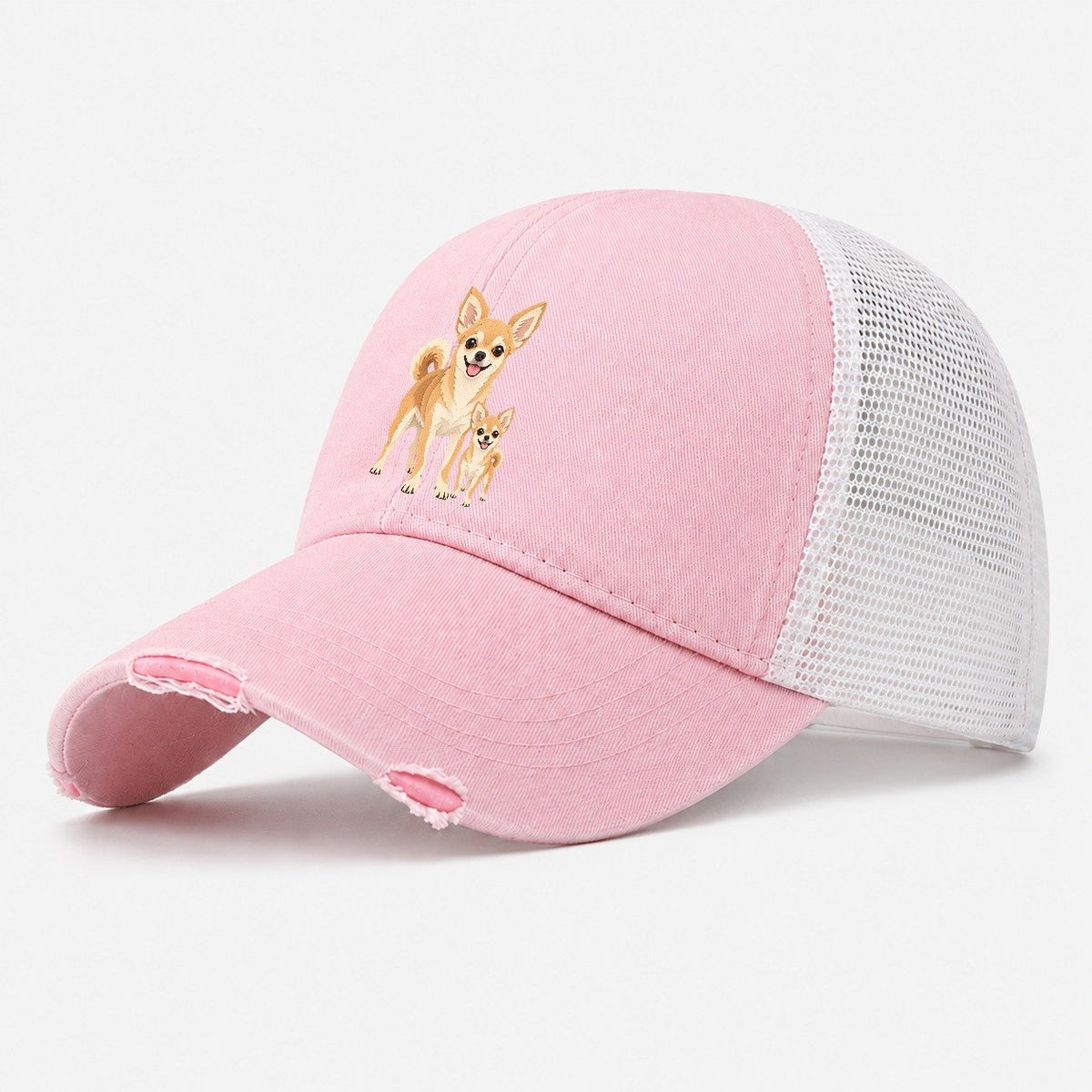 Chihuahua and Puppy Washed Trucker Hat – Light Pink