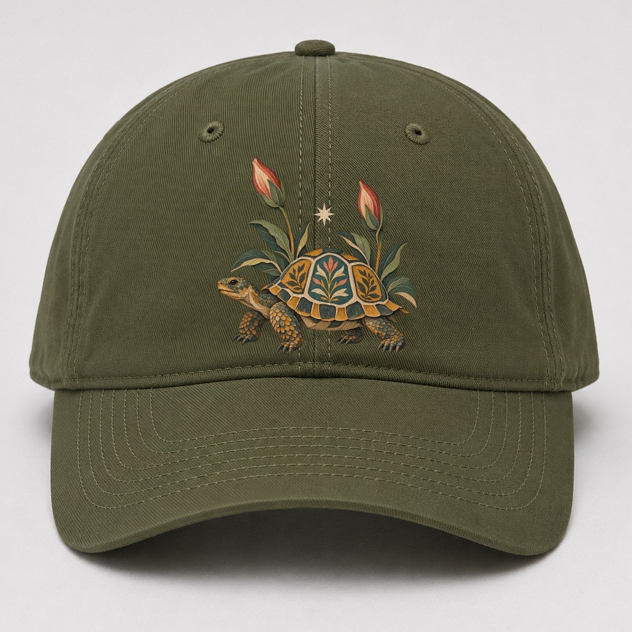 Tortoise Night Garden Gentle Wild Baseball Cap – Army Green