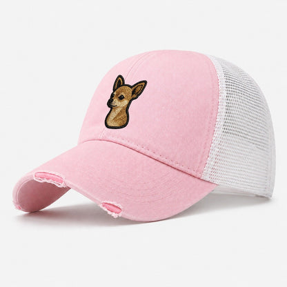 Chihuahua Washed Trucker Hat – Light Pink