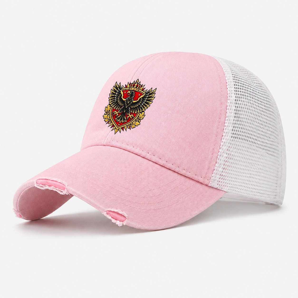 Germany Heraldic Crest Country Logos Washed Trucker Hat – Light Pink