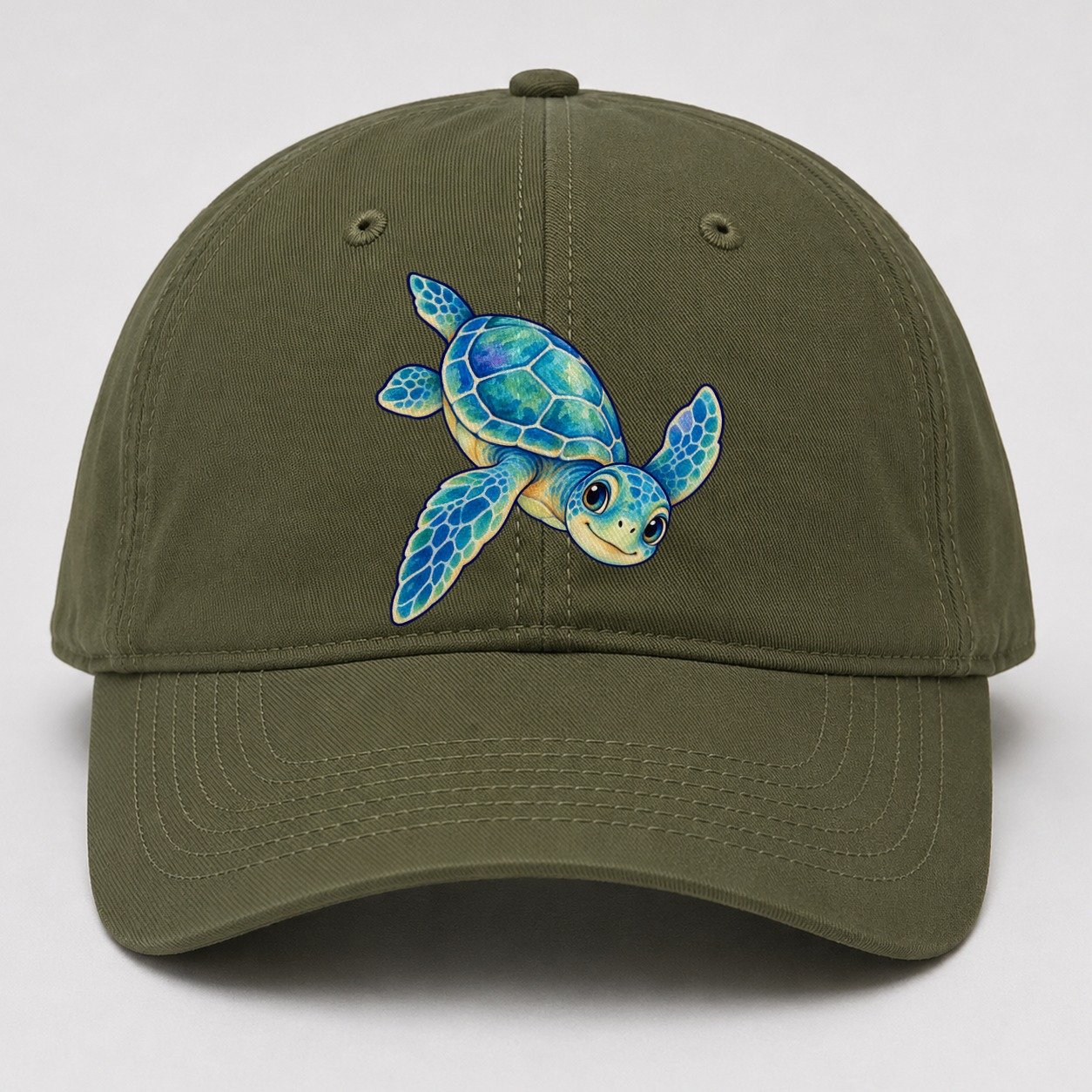 Sea Turtle Downward Glide Sea Sprite Baseball Cap – Army Green