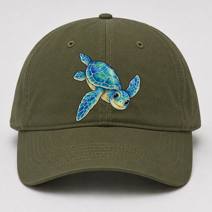 Sea Turtle Downward Glide Sea Sprite Baseball Cap – Army Green