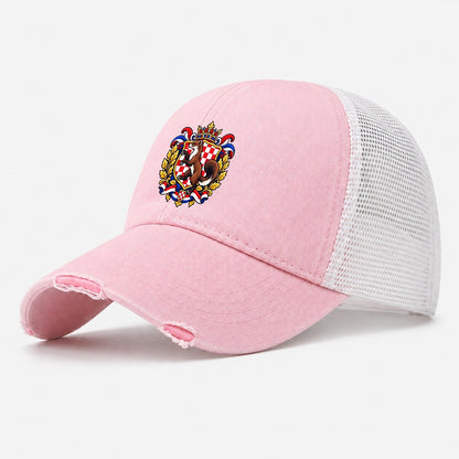 Croatia Heraldic Crest Country Logos Washed Trucker Hat – Light Pink