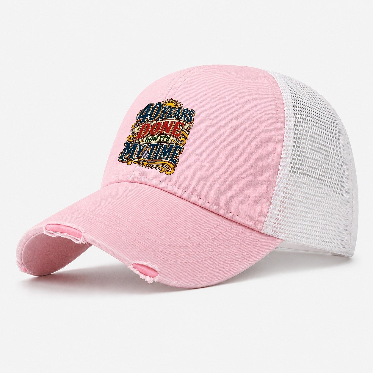 40 Years Done Now It S My Time Retired Living Washed Trucker Hat – Light Pink