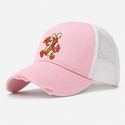 Bug Eyed Hot Dog Crazy Styles Washed Trucker Hat – Light Pink