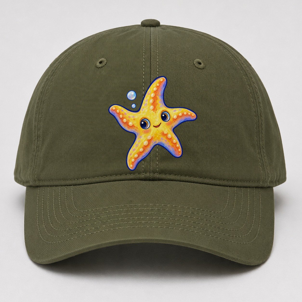 Starfish Side Float Sea Sprite Baseball Cap – Army Green