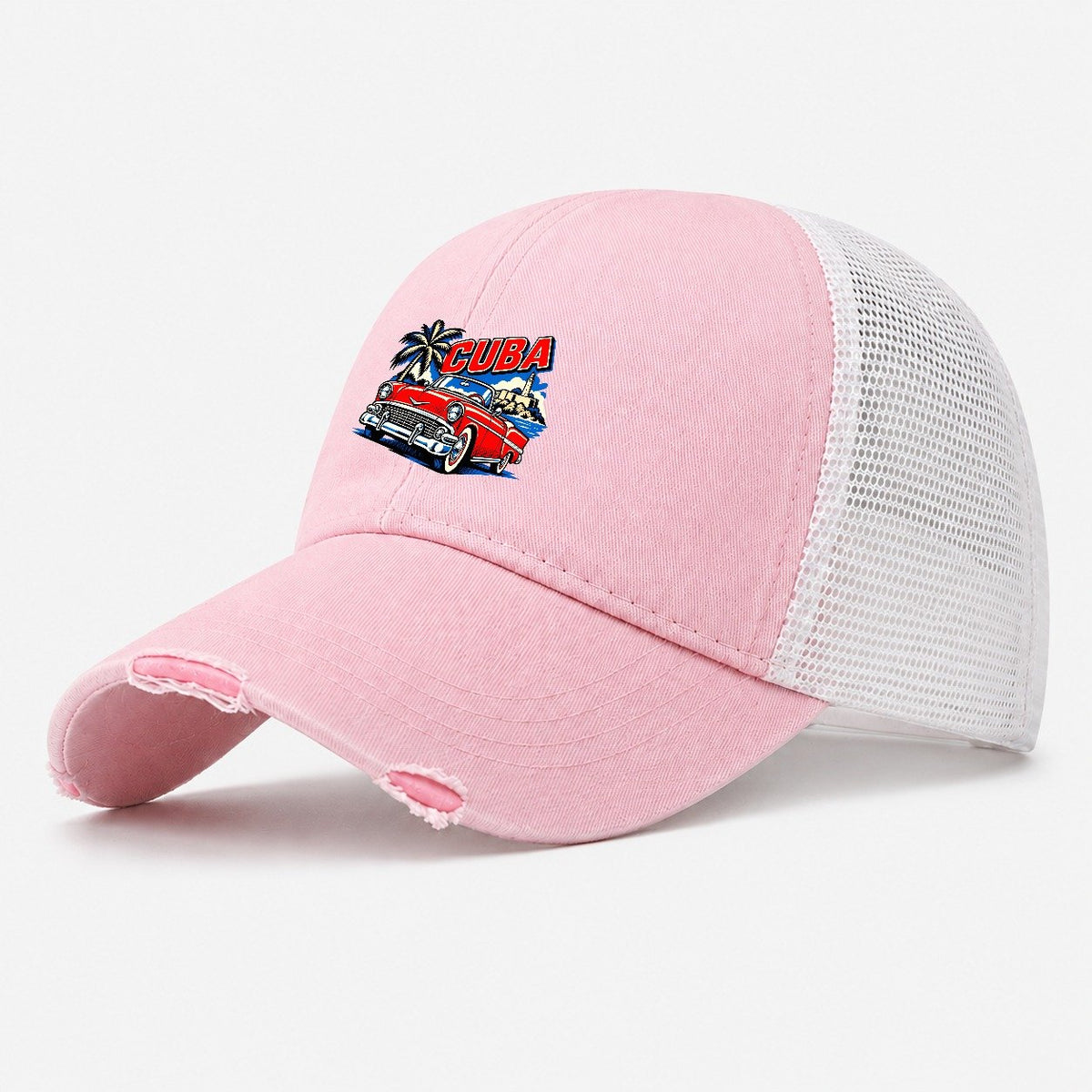 Cuba Pop Art Badge Washed Trucker Hat – Light Pink