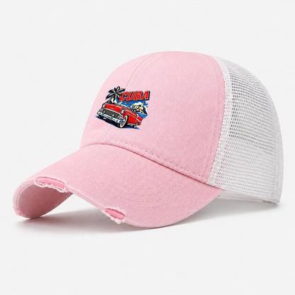 Cuba Pop Art Badge Washed Trucker Hat – Light Pink