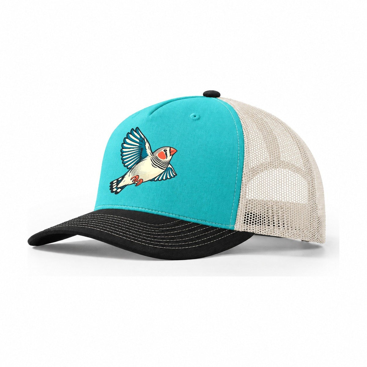 Zebra Finch Flash Trucker Hat – Aqua Black White