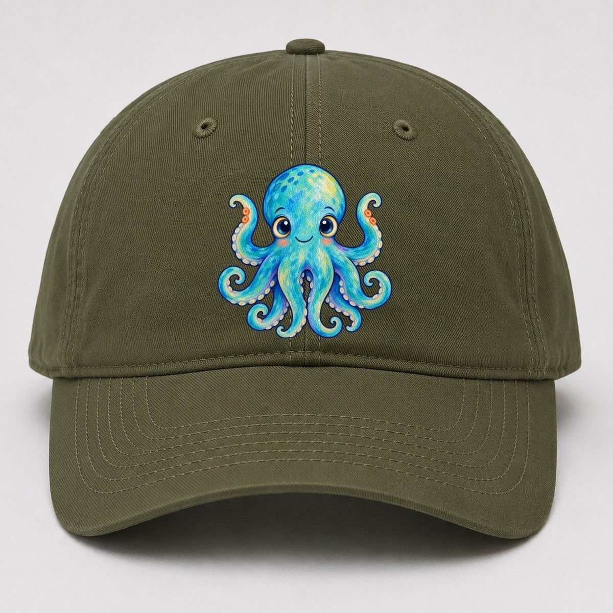 Octopus Curious Wave Sea Sprite Baseball Cap – Army Green