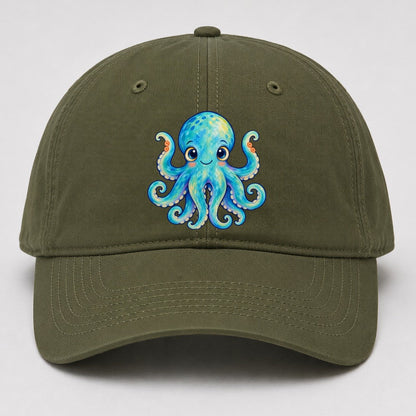 Octopus Curious Wave Sea Sprite Baseball Cap – Army Green