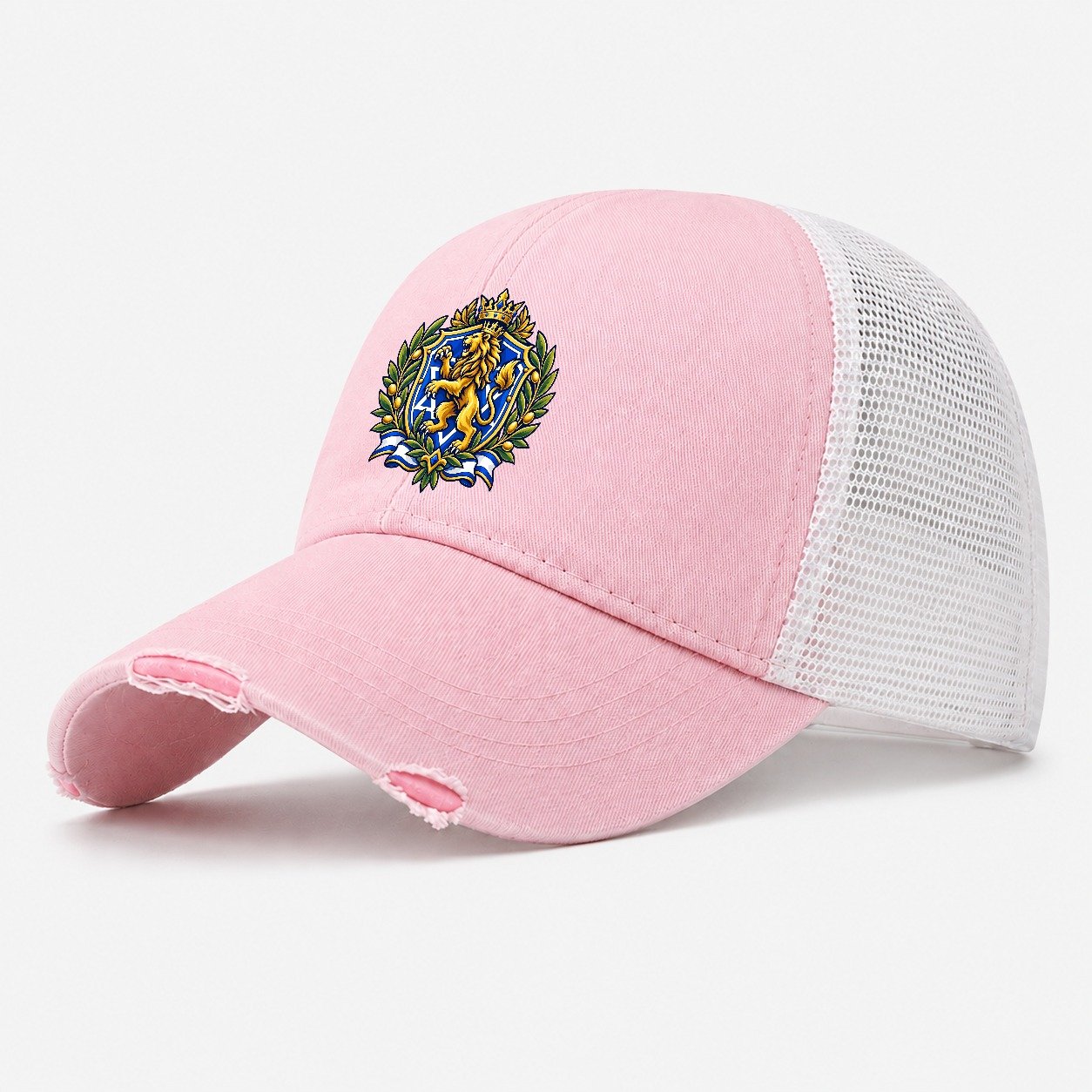 Israel Heraldic Crest Country Logos Washed Trucker Hat – Light Pink