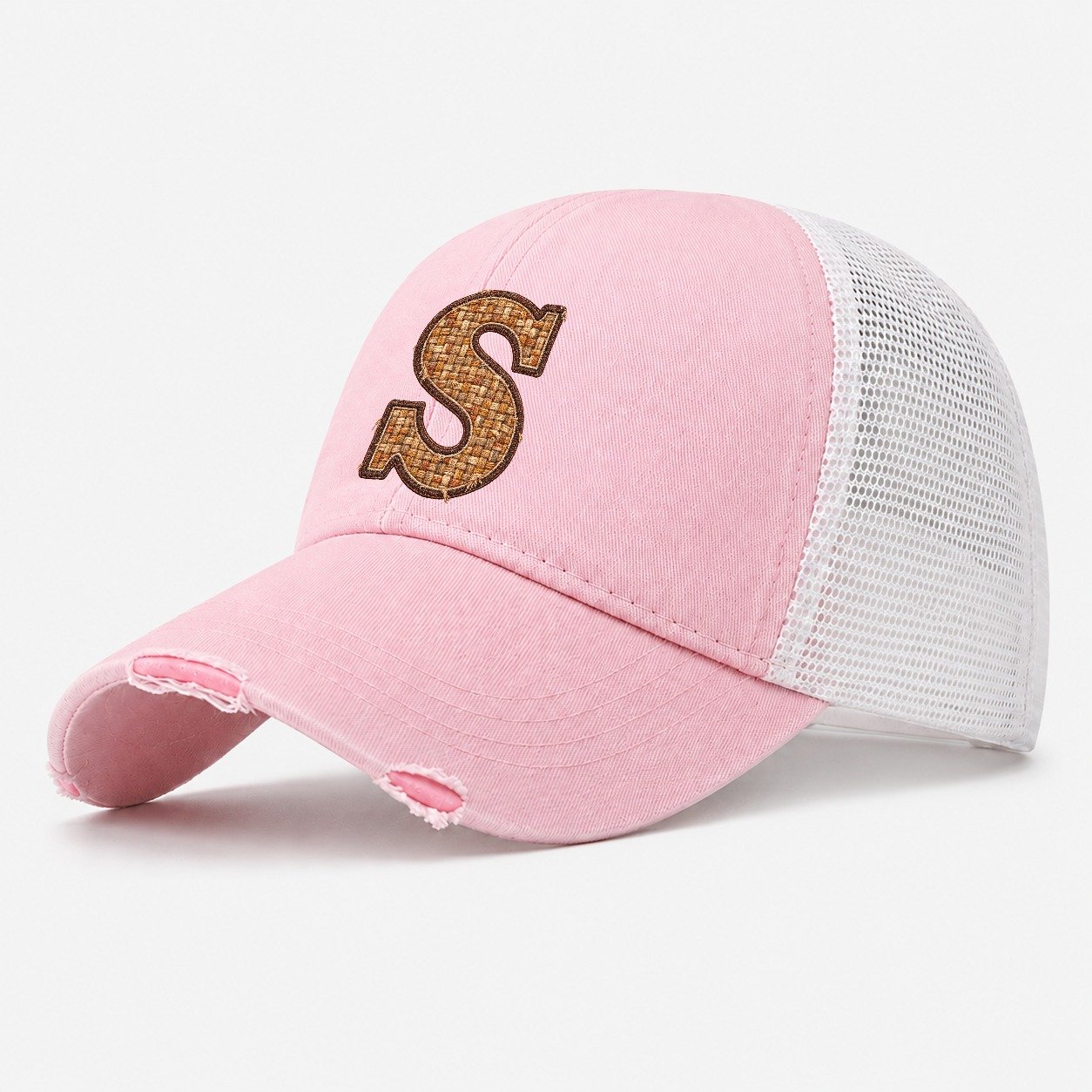 Woven Tweed S Monogram Washed Trucker Hat – Light Pink