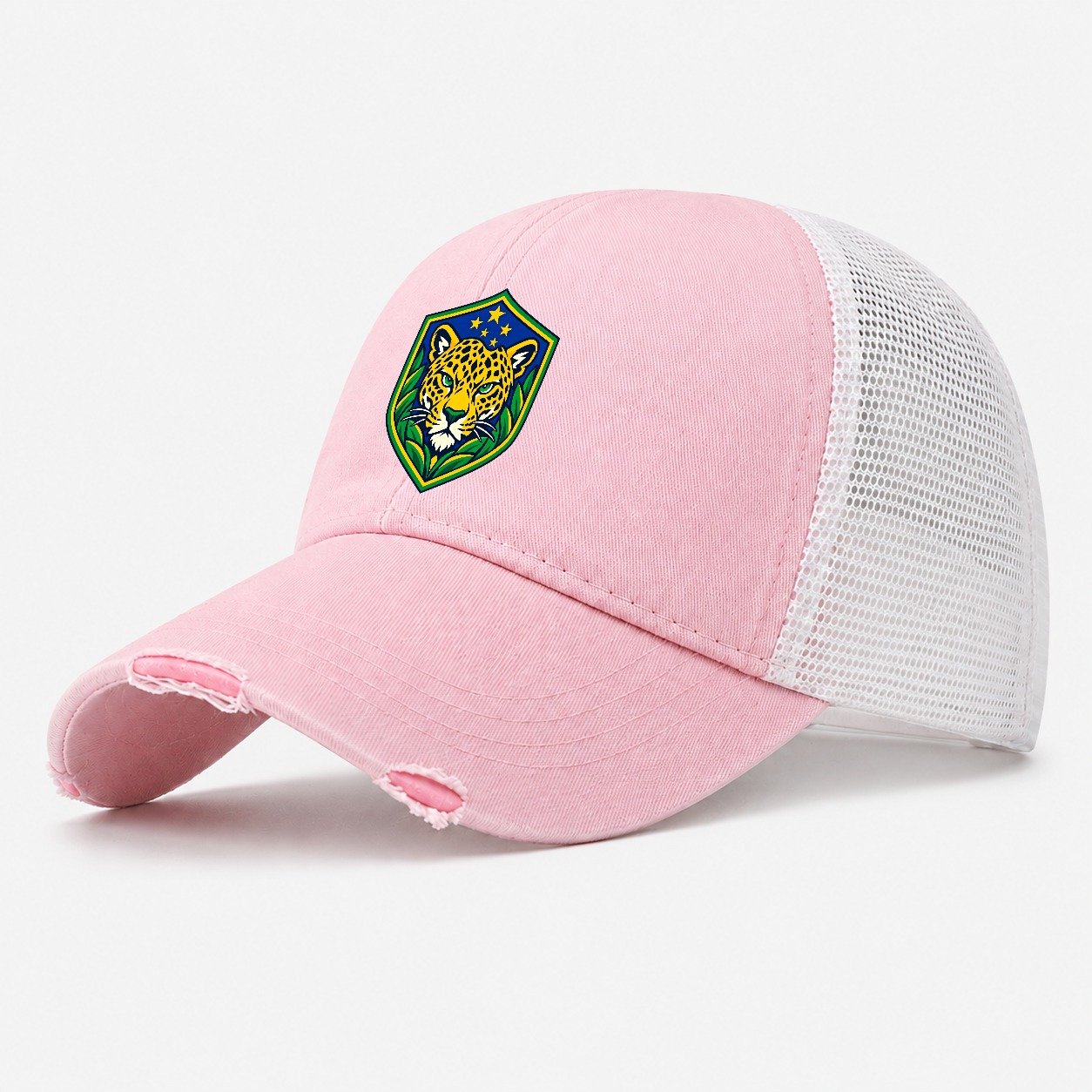 Brazil Minimal Emblem Country Logos Washed Trucker Hat – Light Pink