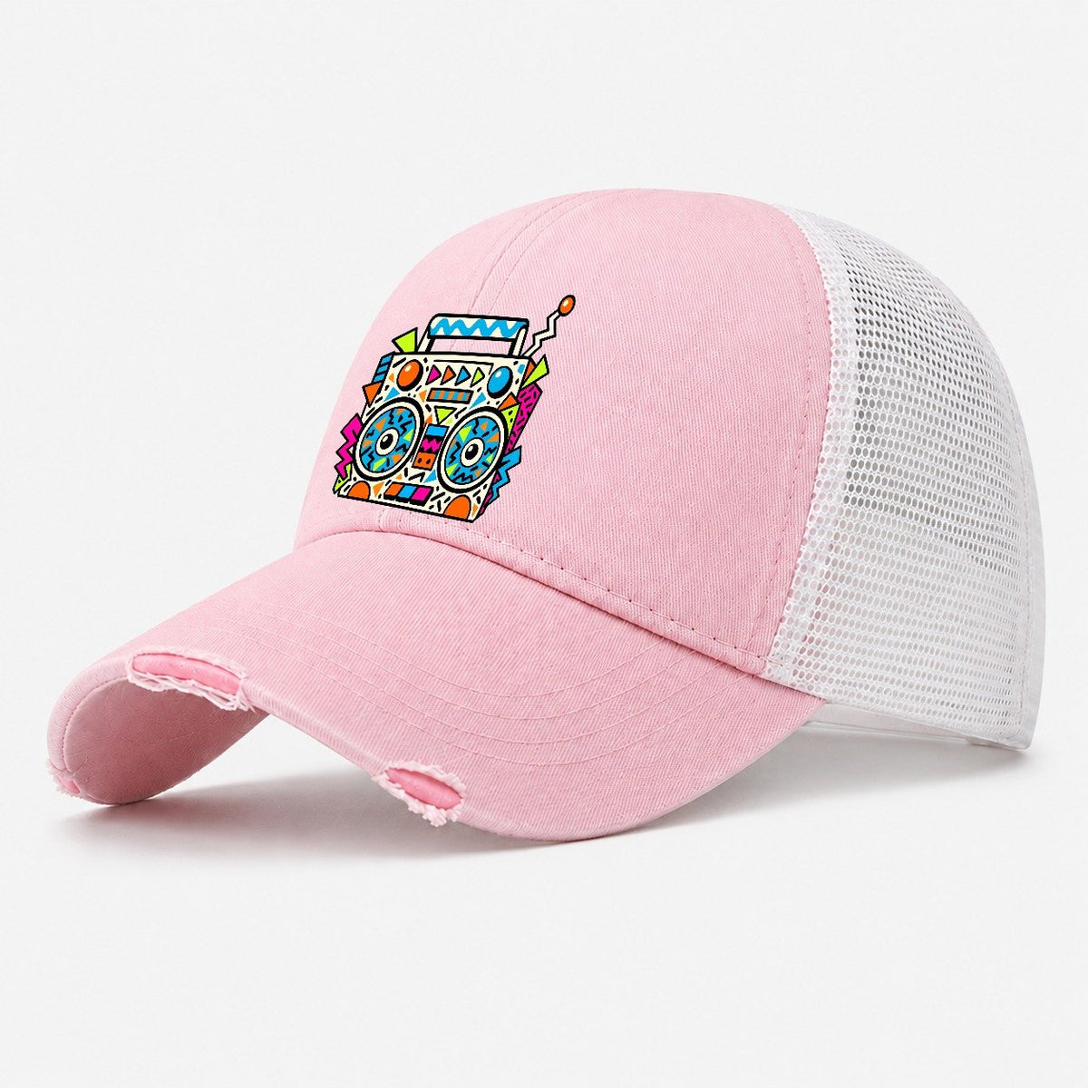Zigzag Boombox Crazy Styles Washed Trucker Hat – Light Pink