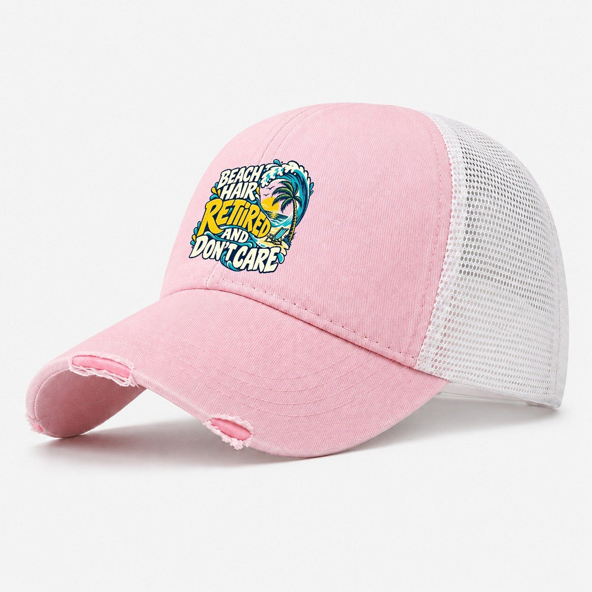Beach Hair Retired And Don't Care Coastal Living Washed Trucker Hat – Light Pink
