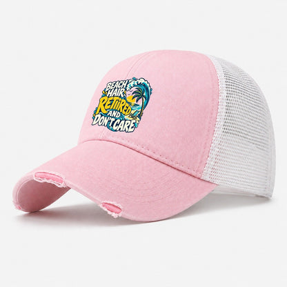 Beach Hair Retired And Don't Care Coastal Living Washed Trucker Hat – Light Pink