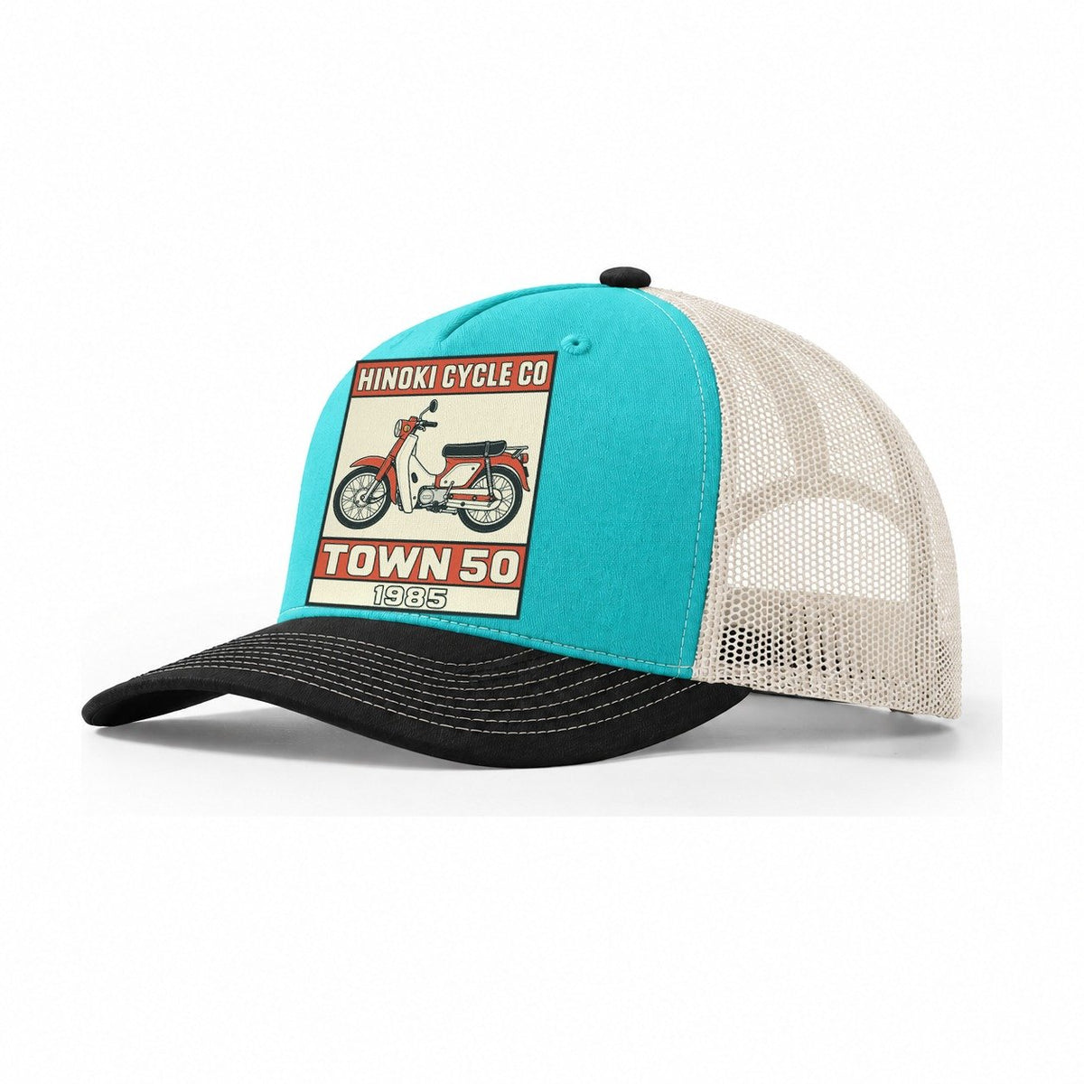 Hibari Town 50 Showa Speed Plates Trucker Hat – Aqua Black White