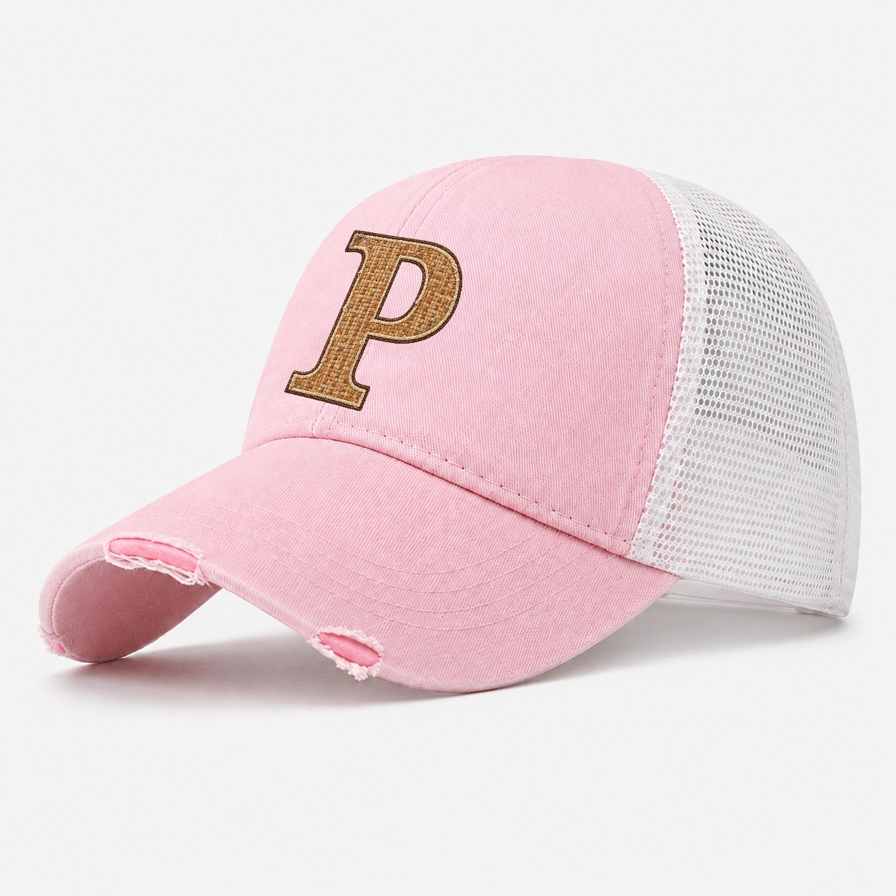 Woven Tweed P Monogram Washed Trucker Hat – Light Pink