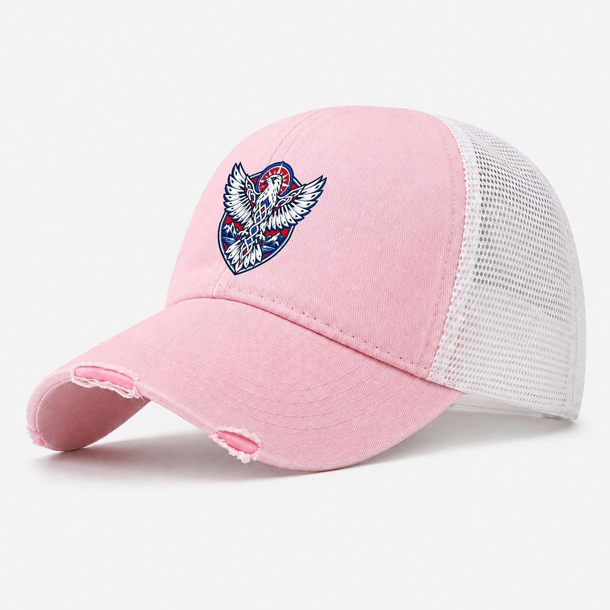 Iceland Minimal Emblem Country Logos Washed Trucker Hat – Light Pink