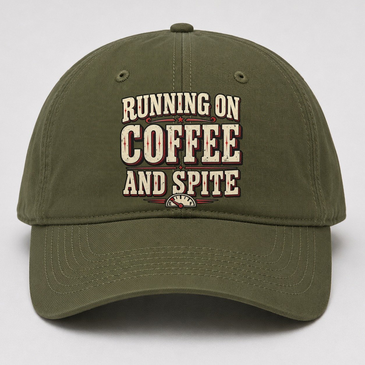 Running On Coffee And Spite American Wit Baseball Cap – Army Green