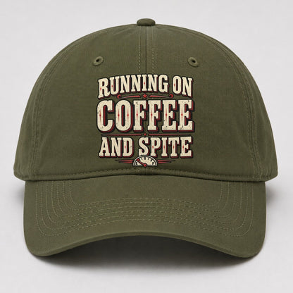 Running On Coffee And Spite American Wit Baseball Cap – Army Green