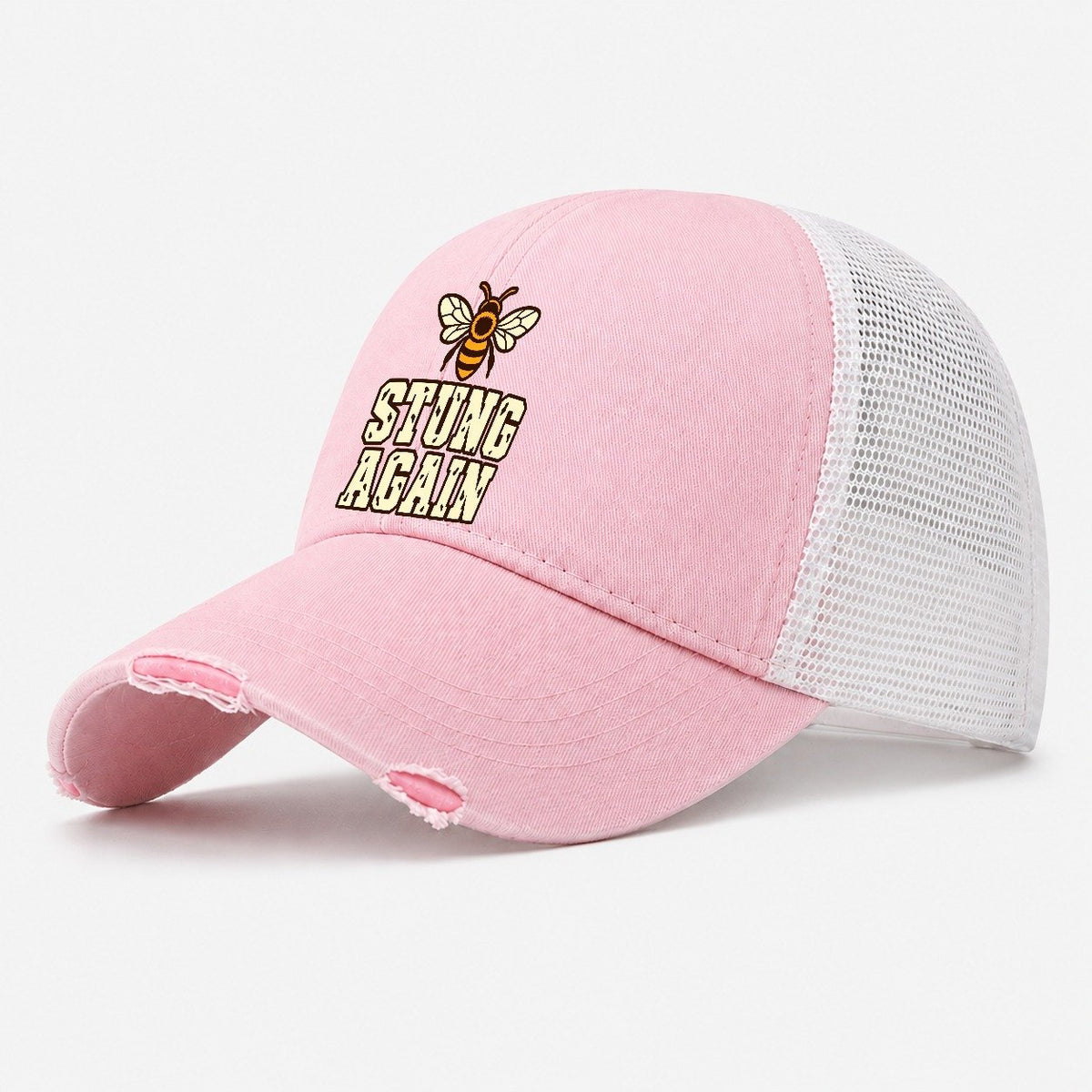 Stung Again Beekeeping Washed Trucker Hat – Light Pink