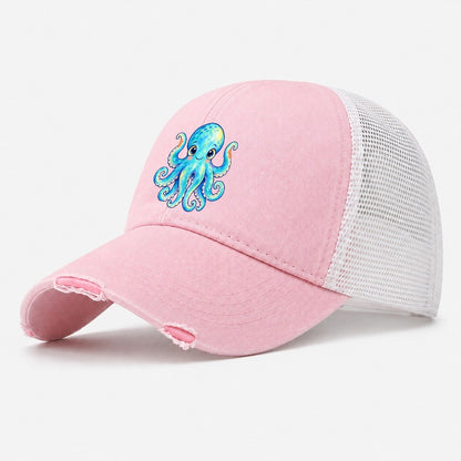 Octopus Curious Wave Sea Sprite Washed Trucker Hat – Light Pink