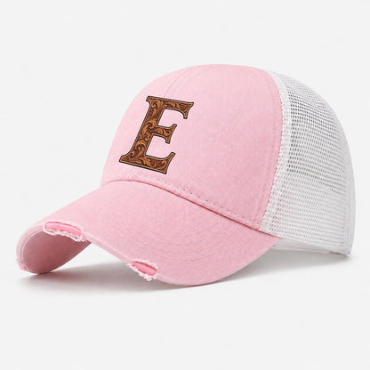 Tooled Leather E Monogram Washed Trucker Hat – Light Pink