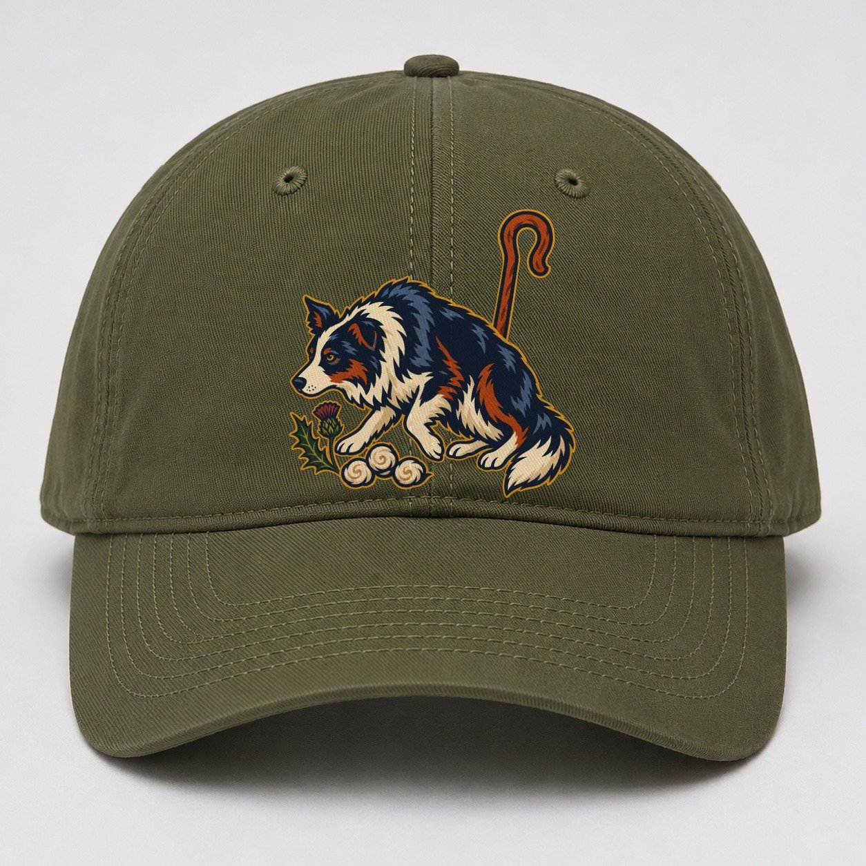 Shepherd Crook Sheepdog And Wool Sprig Uk Culture Heritage Baseball Cap – Army Green